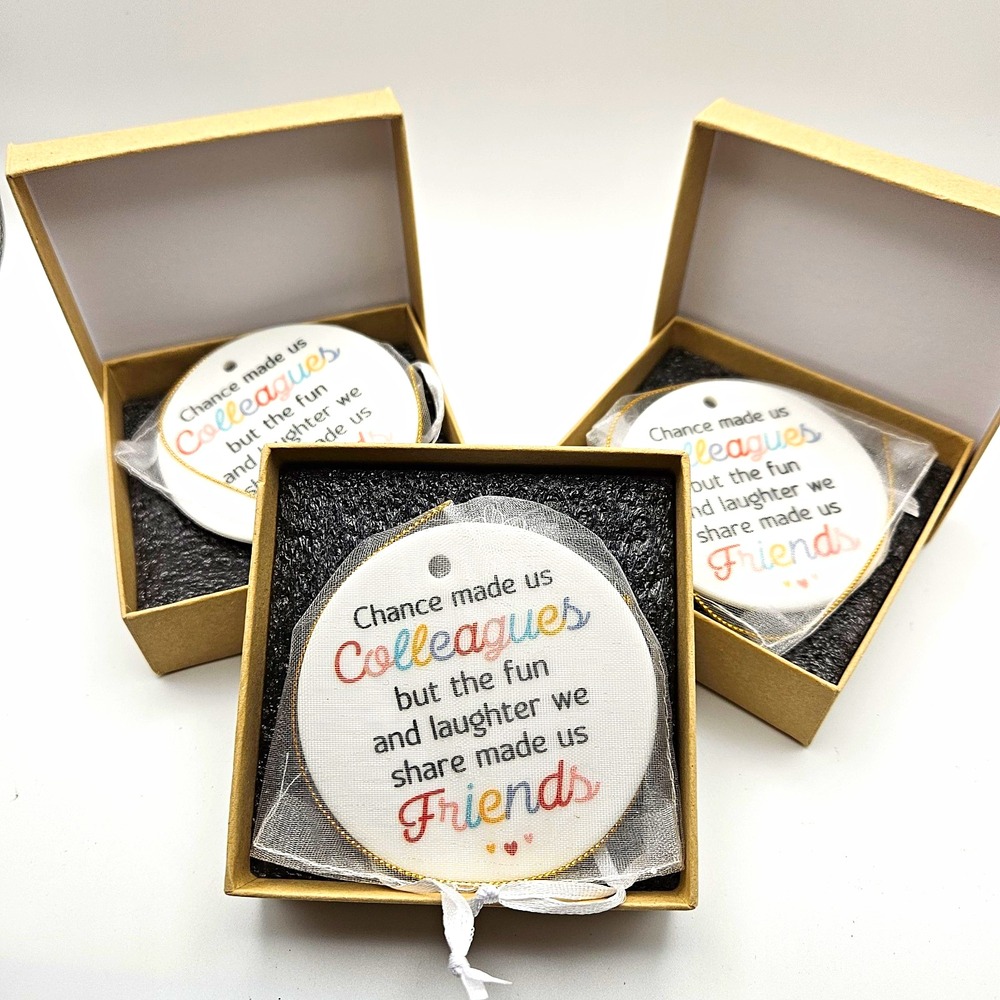 3- Colleagues & Friends Hanging Round Disc Ornaments NEW With Boxes